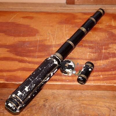 Japanese Antique Black lacquer Telescope Ikkanbari Spyglass Samurai VG340