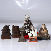 Japanese pottery Wood clay Buddha statue Ebisu Daikoku Inari Fox ornament WB171