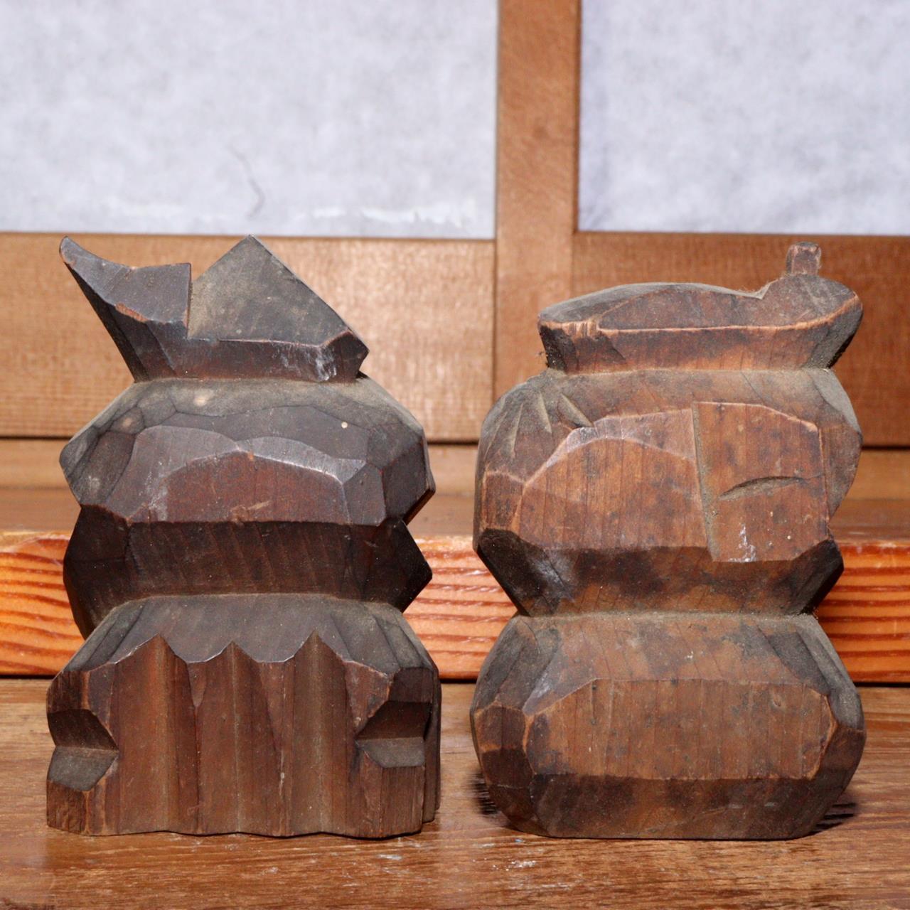 Japanese pottery Wood clay Buddha statue Ebisu Daikoku Inari Fox ornament WB171