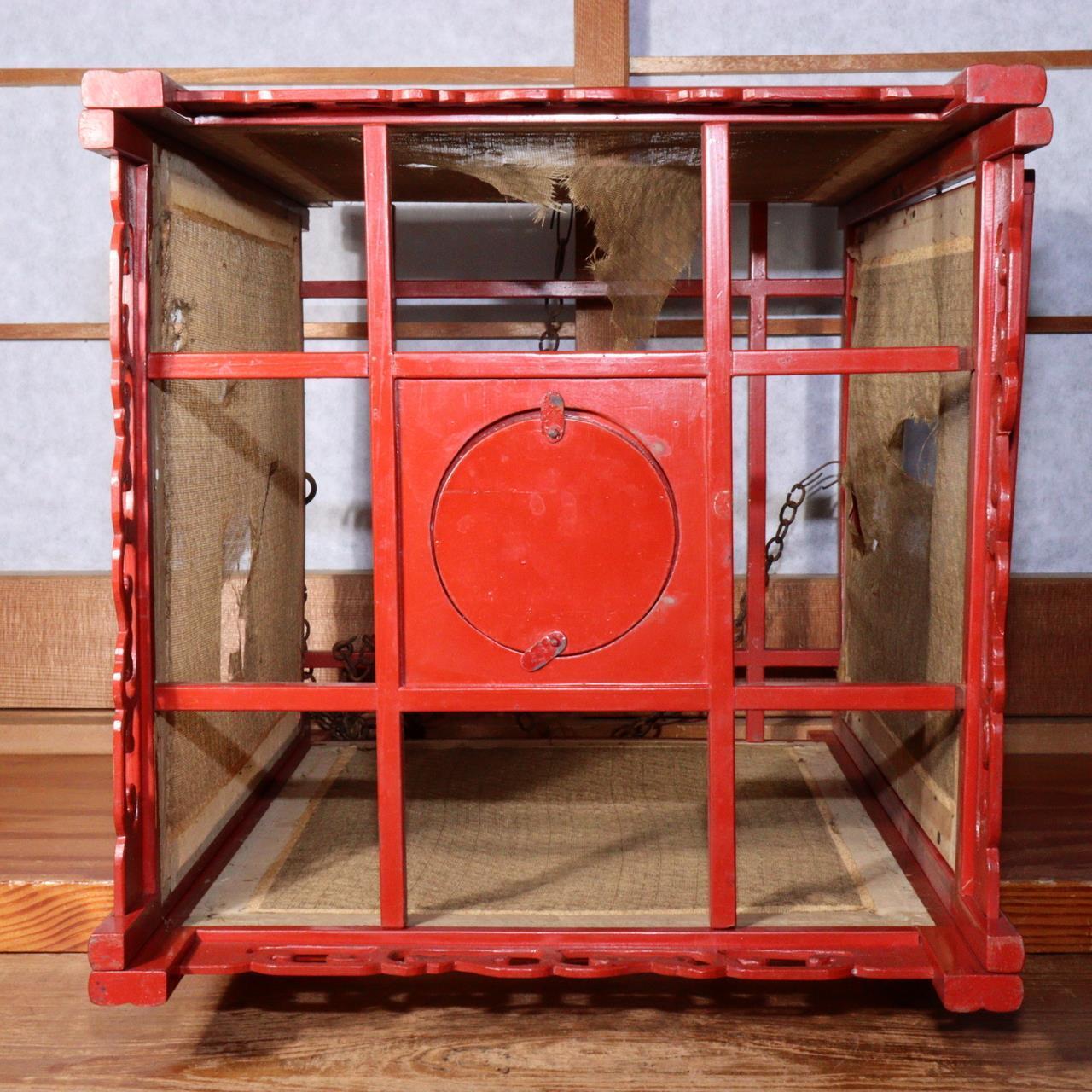 Japanese Antique Red Lacquered wooden hanging lantern Andon Lamp VG260