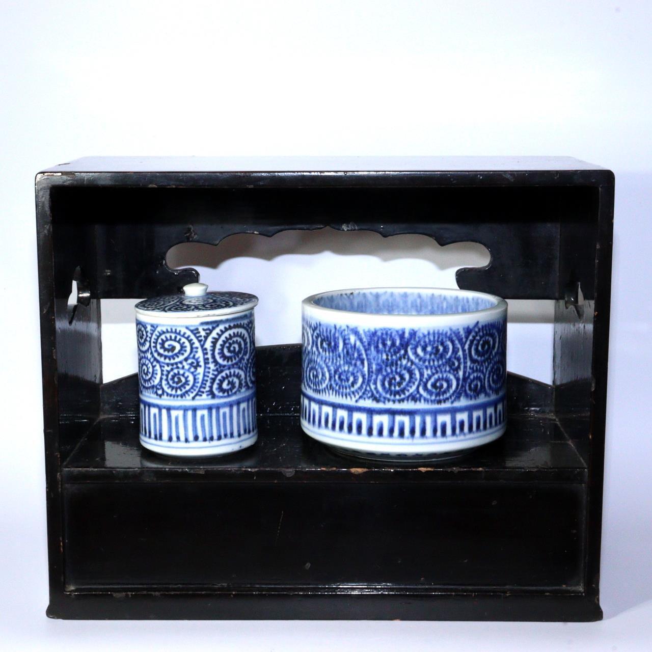 Japanese wooden Tobacco tray Bon Imari arabesque ash container set WO372