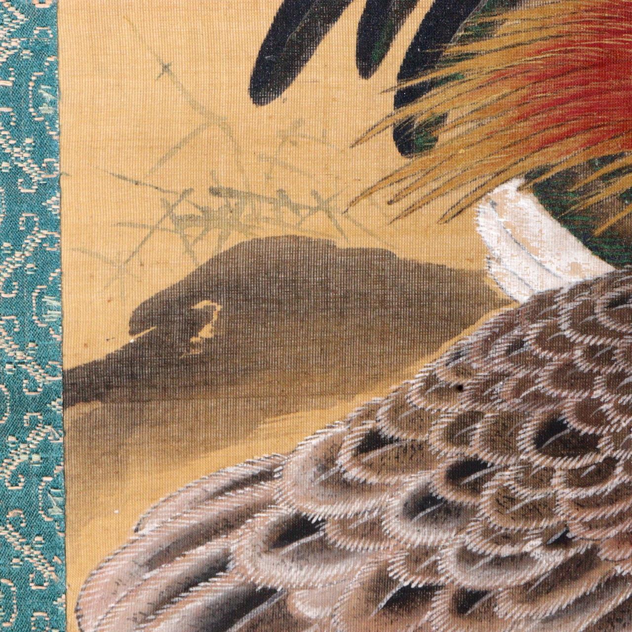 Japanese Kakejiku hanging scroll Couple Chicken Emakimono w / box ASO343