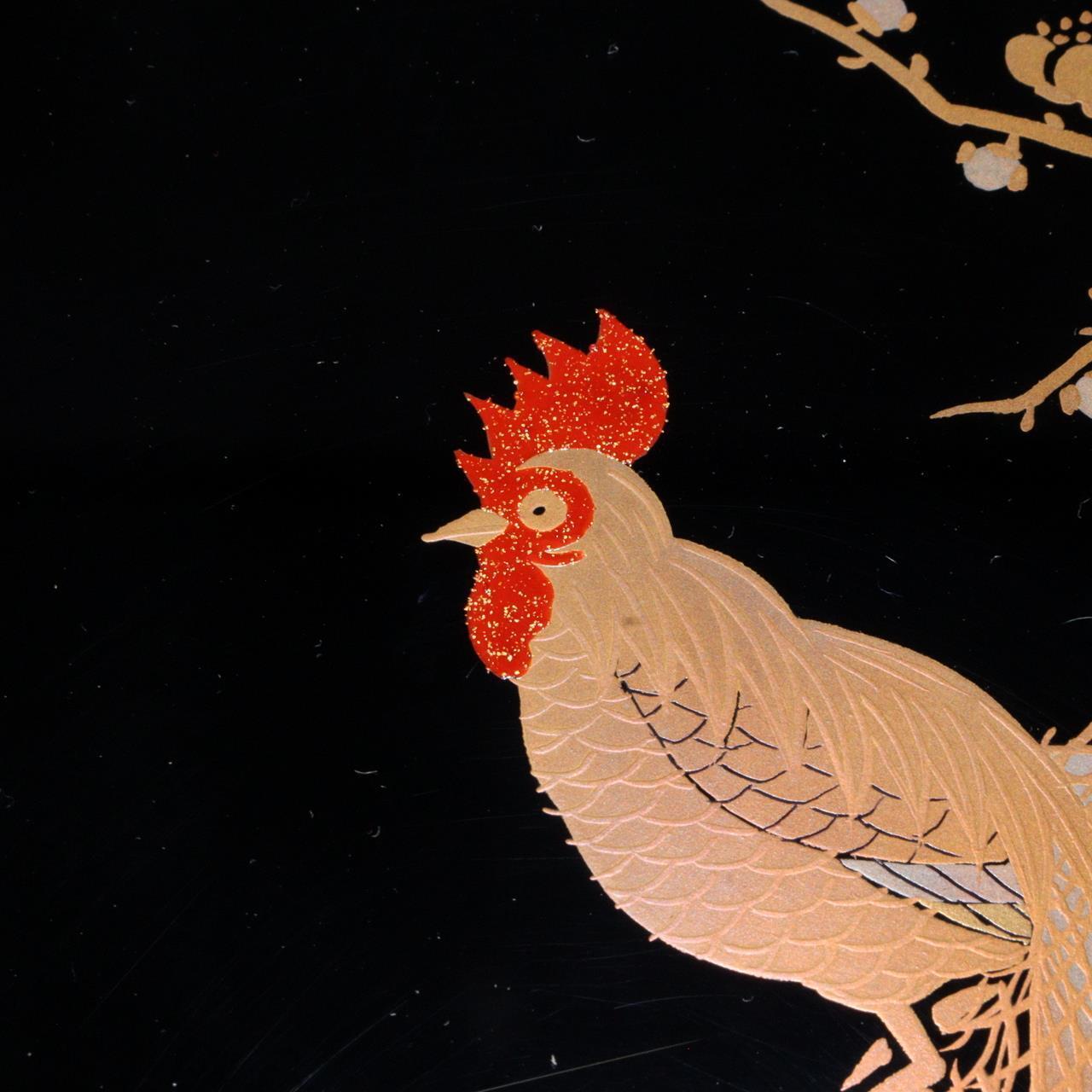 Japanese long tailed cock Zohiko wooden Gold Makie box Tebunko keeping letters