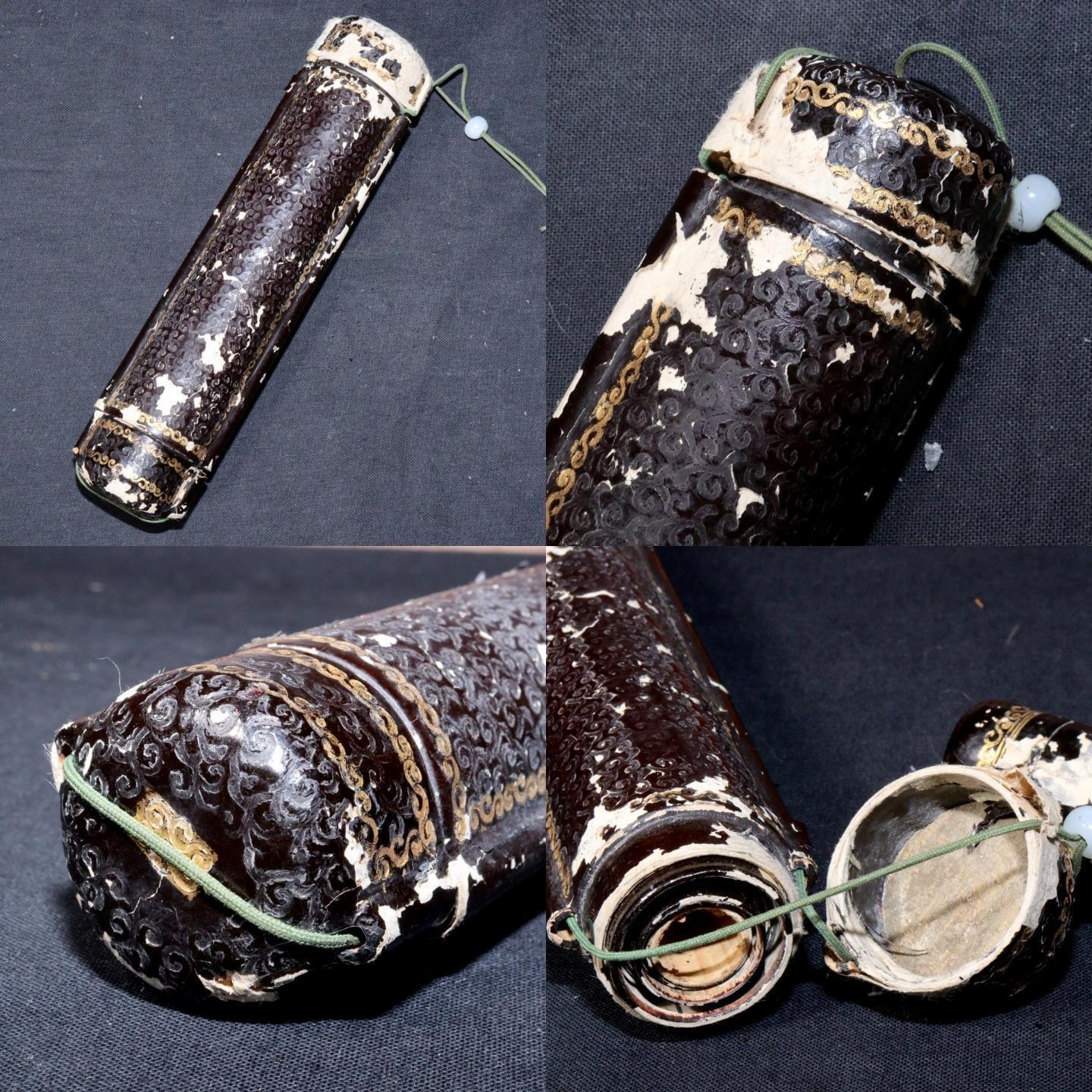 Japanese Antique Black lacquer Telescope Ikkanbari Spyglass Samurai VG340
