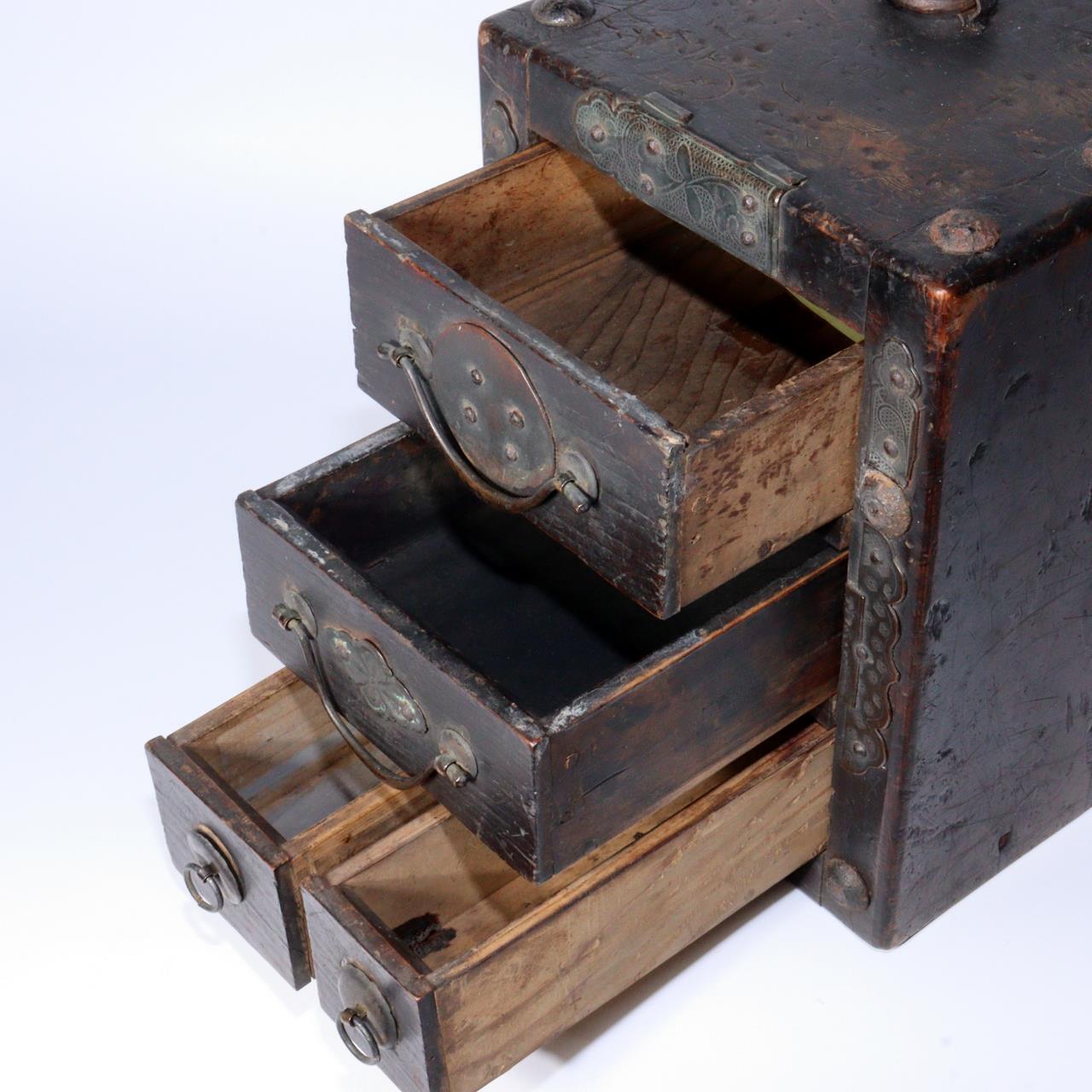 Slightly smaller hanging featuring drawers box Meiji Wooden Kake Suzuri Japanese