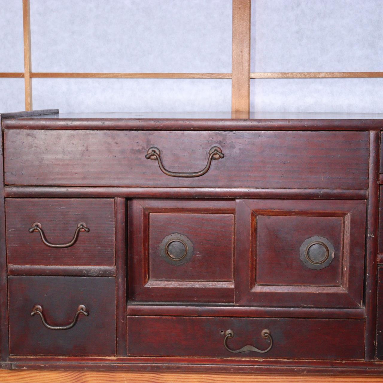 Japanese Antique wooden box chest of drawers Zenibako Funa Tansu Meiji WBX259