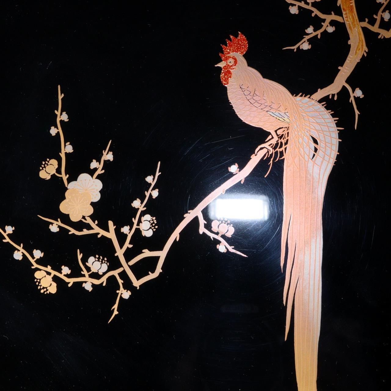 Japanese long tailed cock Zohiko wooden Gold Makie box Tebunko keeping letters