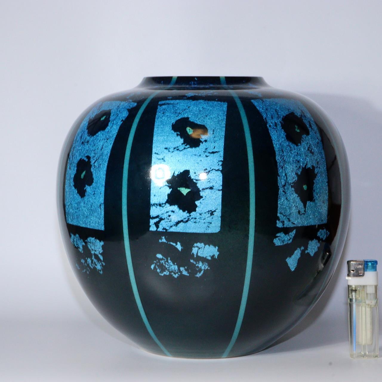 Silver leaf application vase porcelain flower Jar Toshio Furukawa Japanese PV239