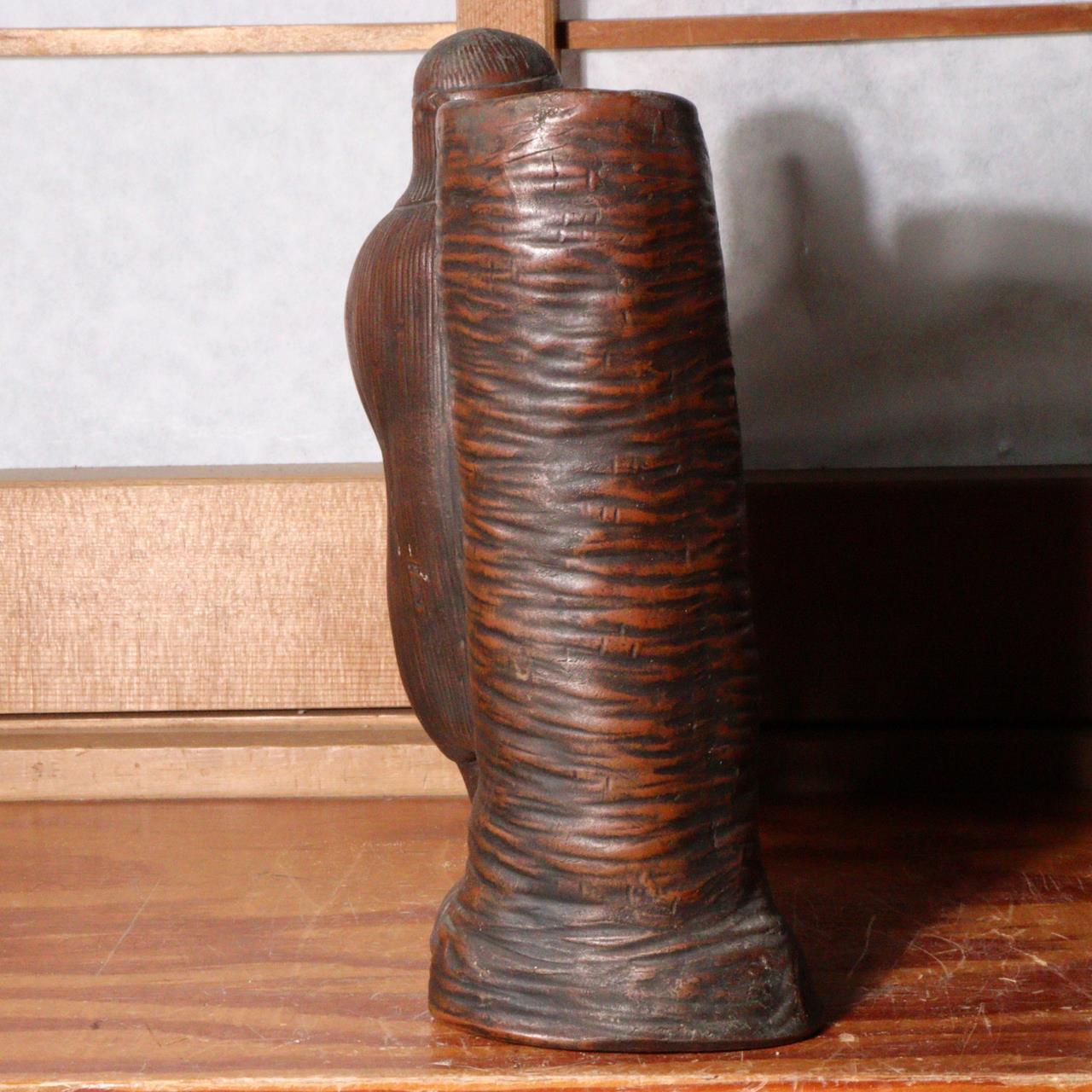 Japanese Bizen ware pottery ceramic Statue vase ornament signed w / box BW74