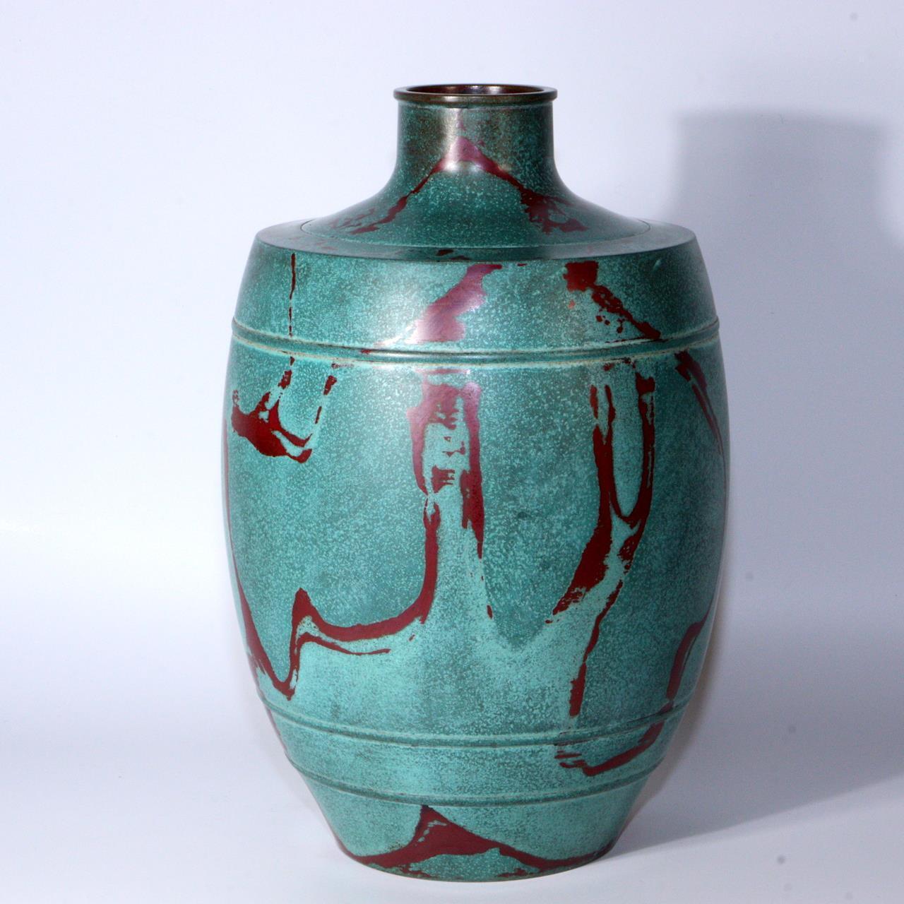 Japanese Bronze Flower Vase Takaoka doki signed w / box BV565