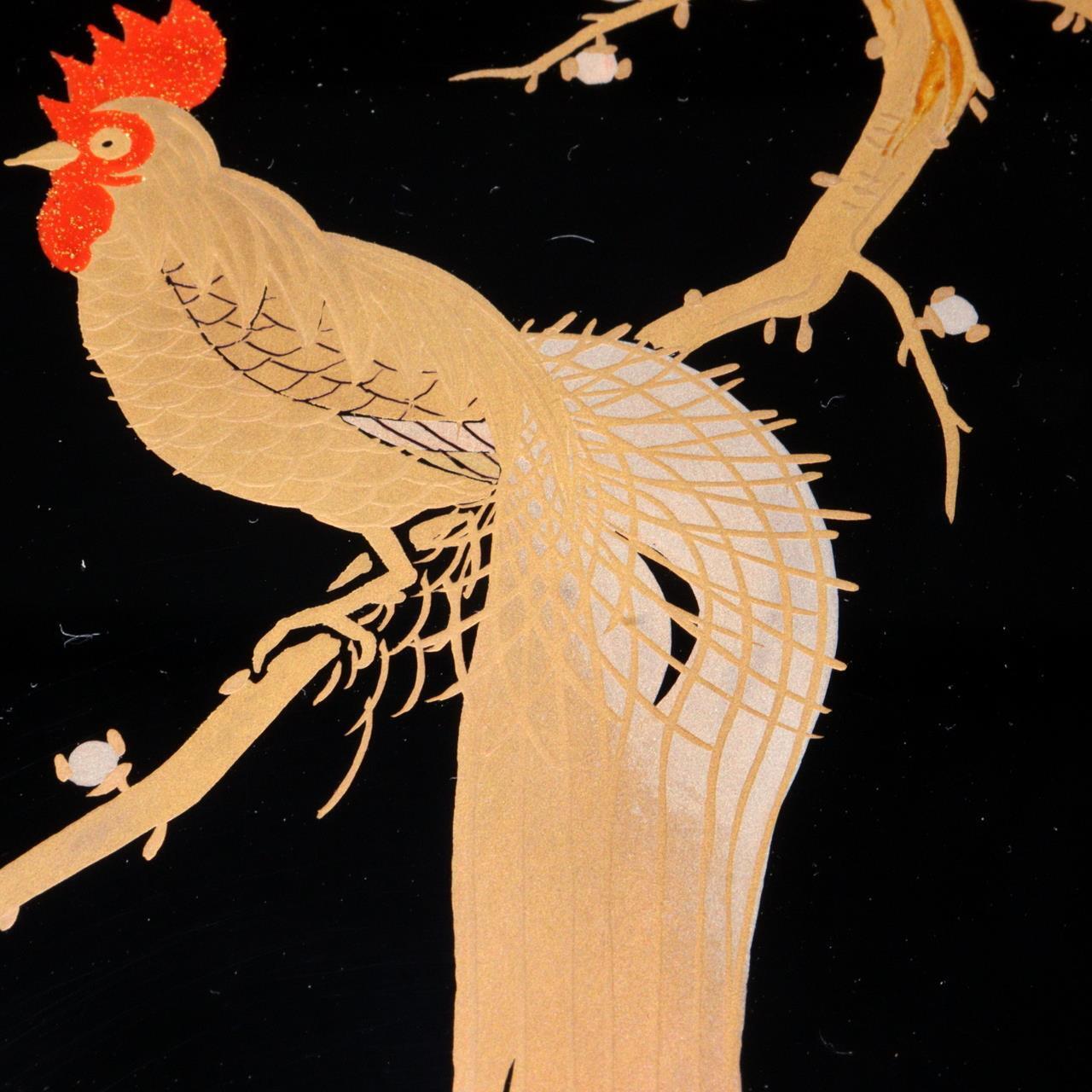 Japanese long tailed cock Zohiko wooden Gold Makie box Tebunko keeping letters