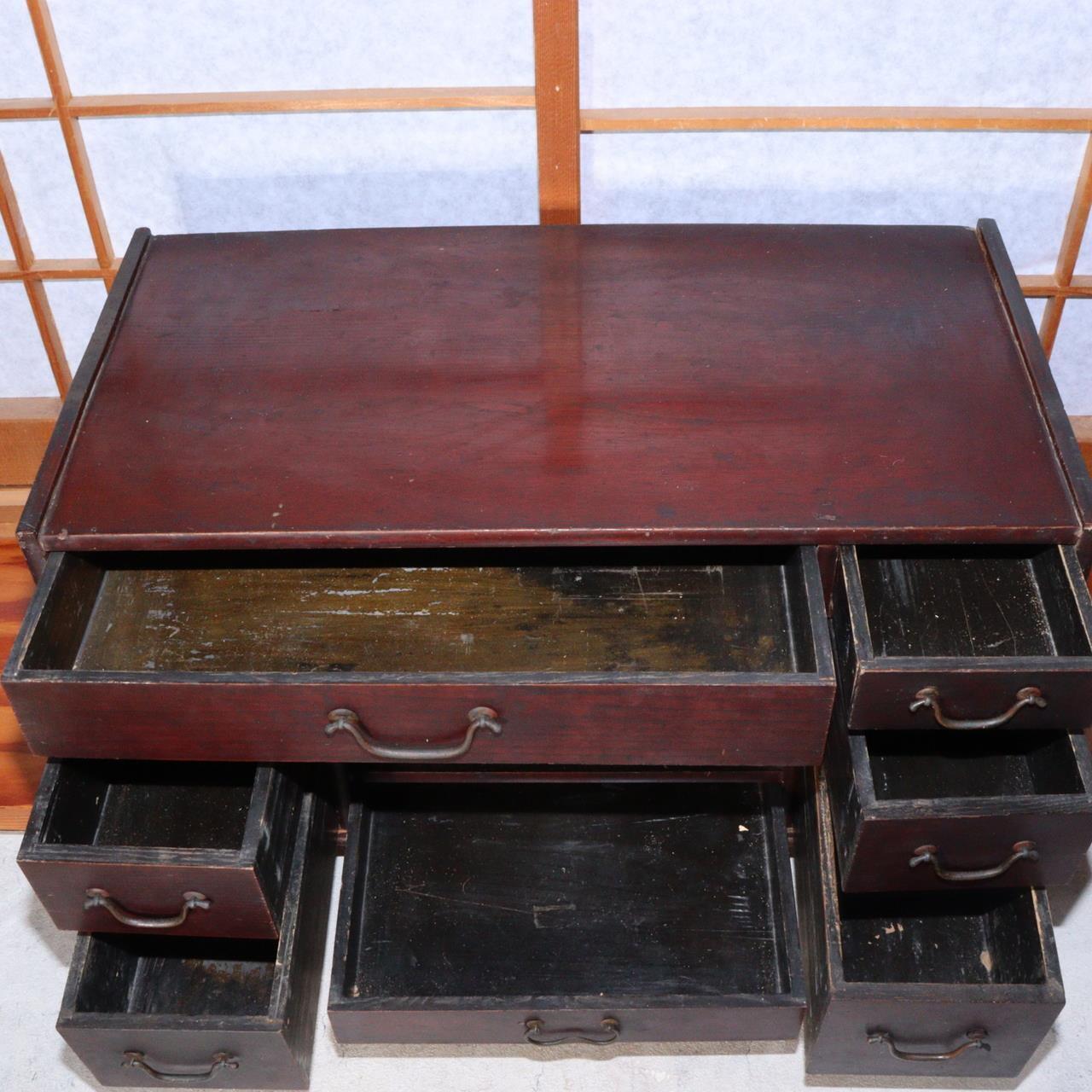 Japanese Antique wooden box chest of drawers Zenibako Funa Tansu Meiji WBX259