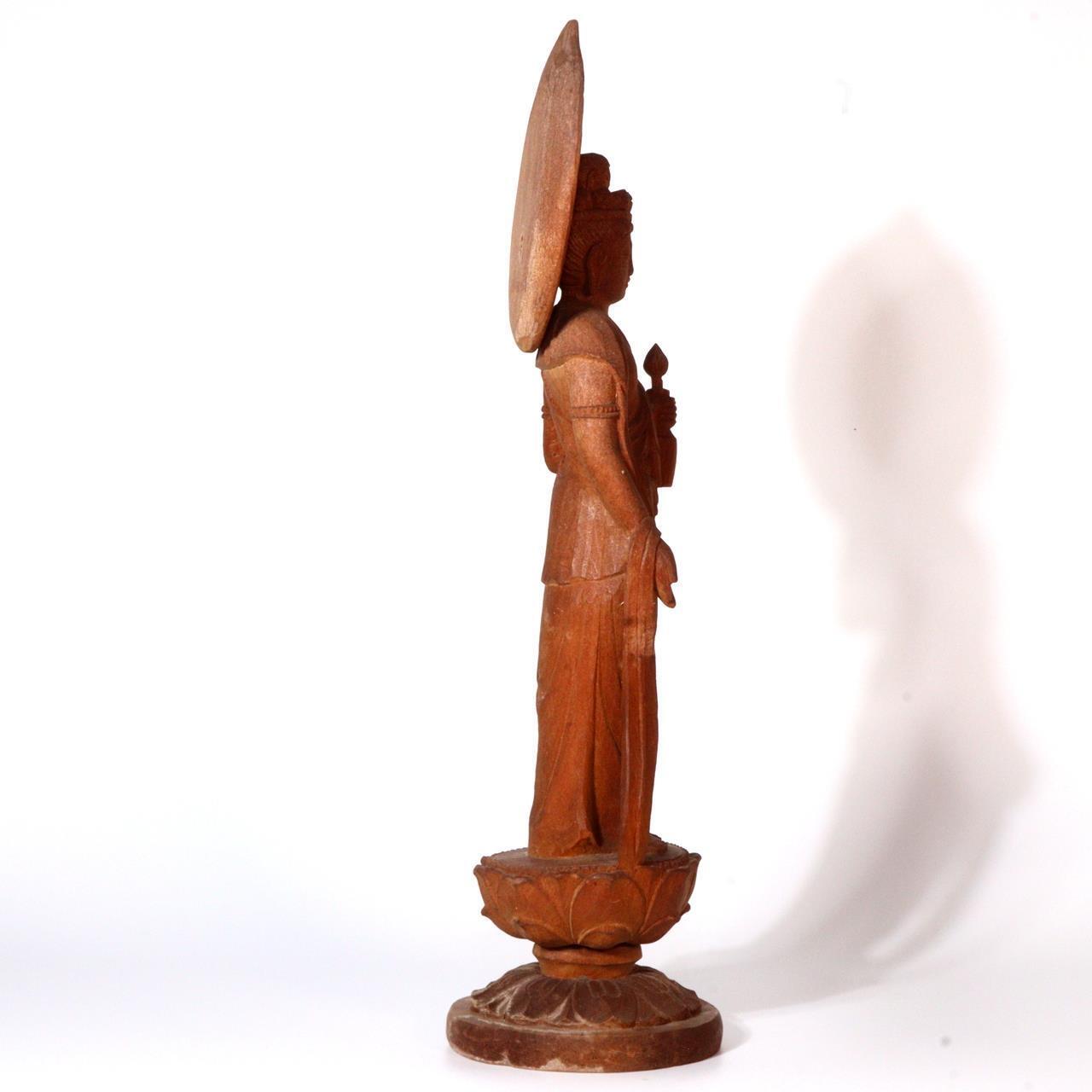 Japanese Antique wooden Kannon Bodhisattva buddha statue signed WB181