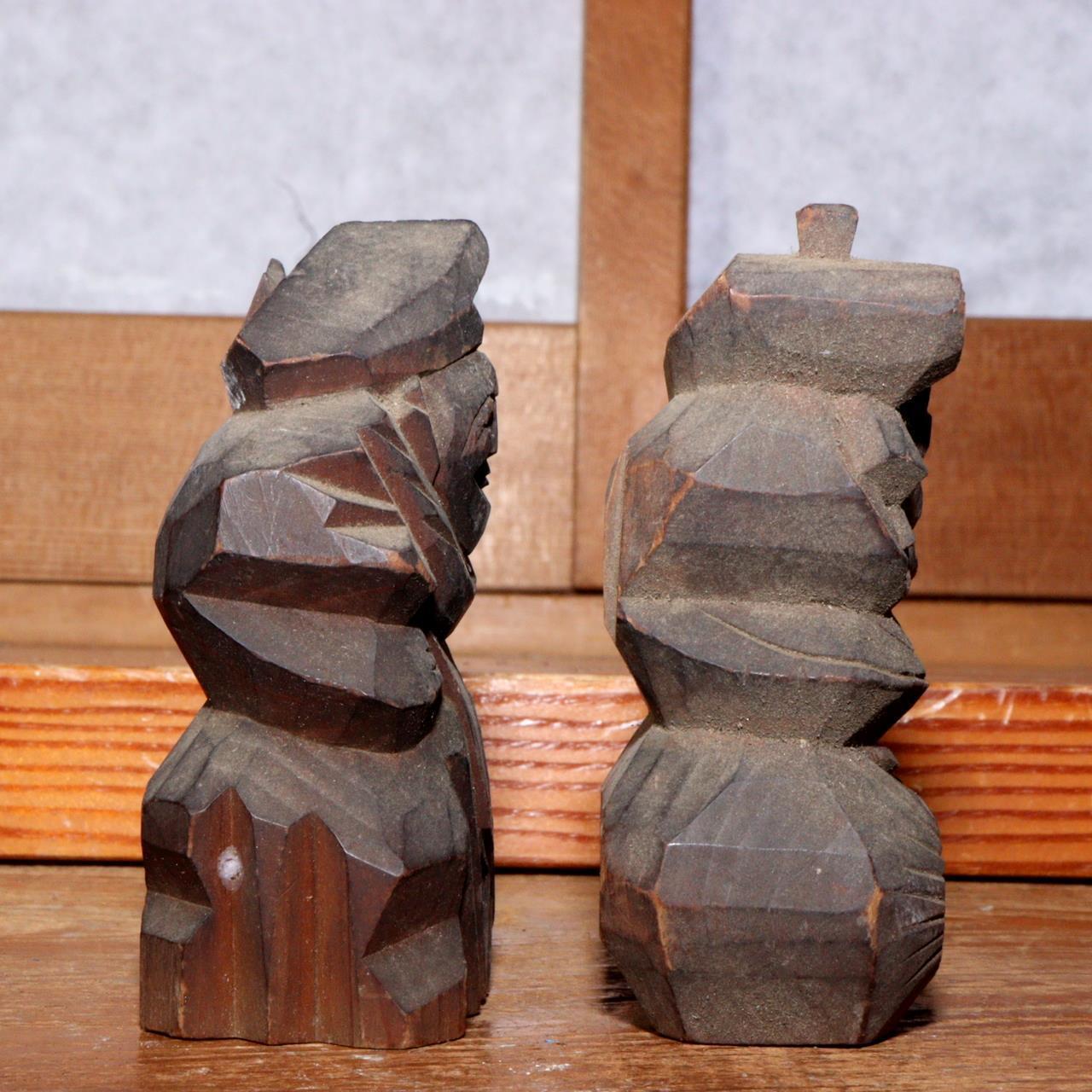 Japanese pottery Wood clay Buddha statue Ebisu Daikoku Inari Fox ornament WB171