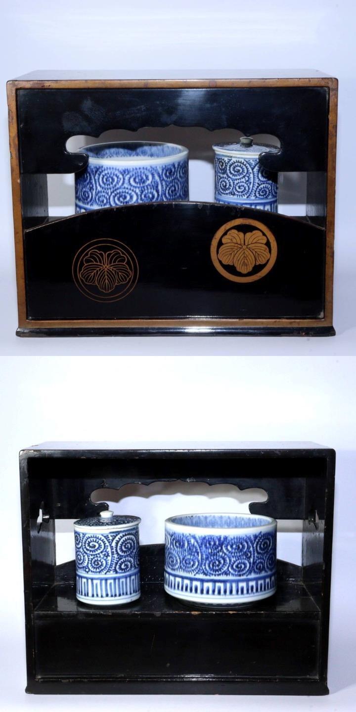 Japanese wooden Tobacco tray Bon Imari arabesque ash container set WO372