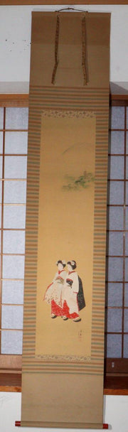 Japanese Kakejiku hanging scroll Maiko Emakimono w / box ASO335