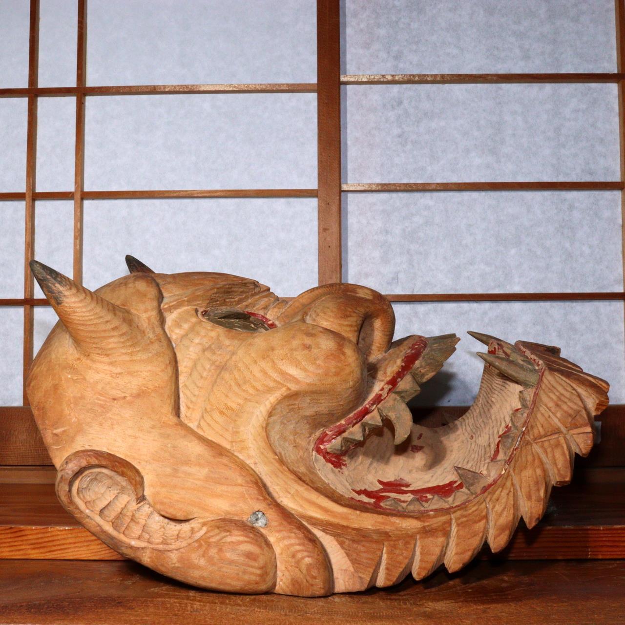 Japanese wooden Oni Demon Big Mask Kyogen Kagura Noh Mask signed MSK482