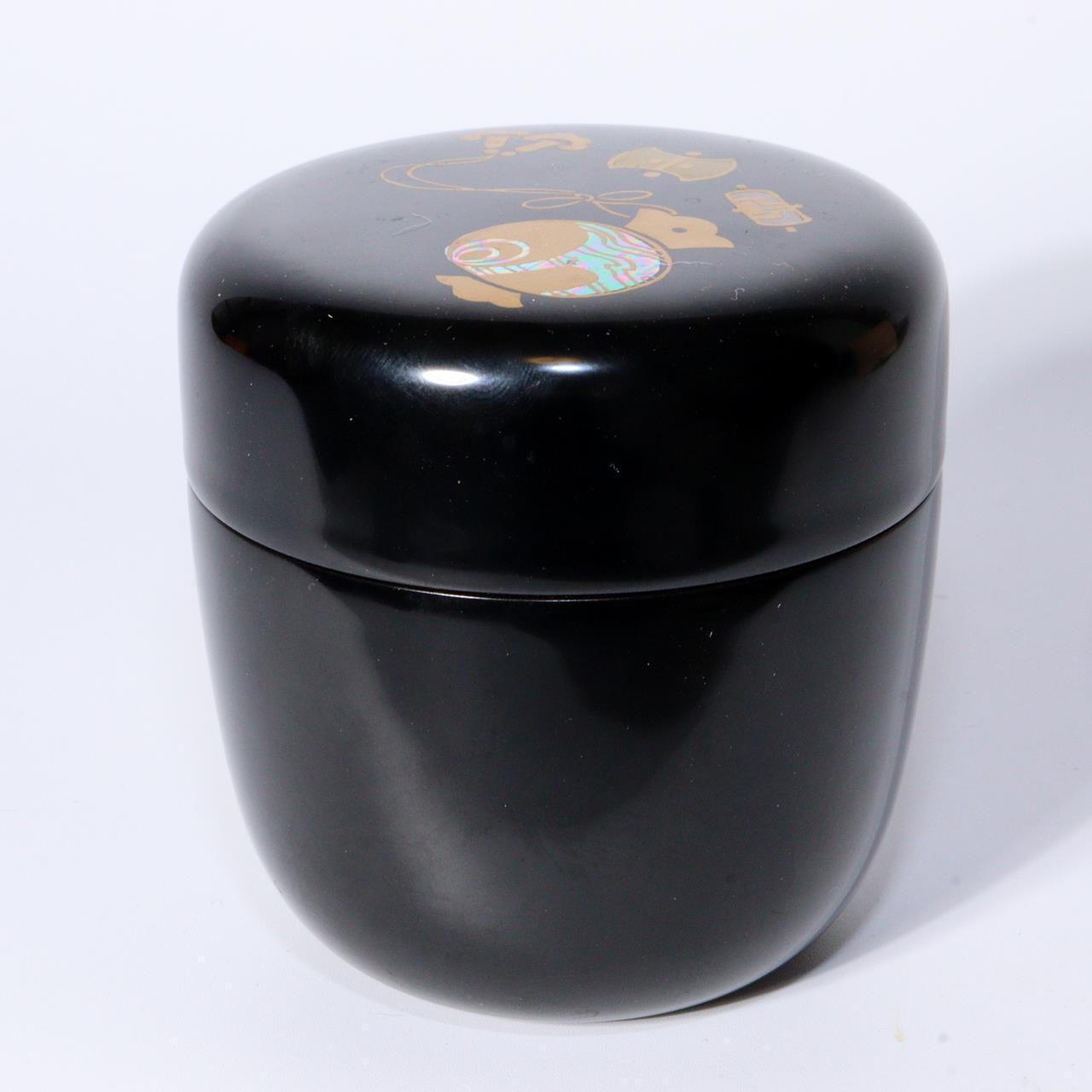 Natsume Toyama Shosai Japanese Wooden Black Lacquer Tea container sado WO371