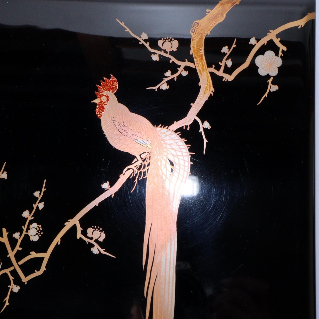 Japanese long tailed cock Zohiko wooden Gold Makie box Tebunko keeping letters