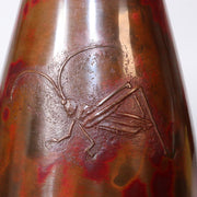 Japanese Bronze Flower Vase Hara Seiun Insect Signed Nitten Artist w / box BV549