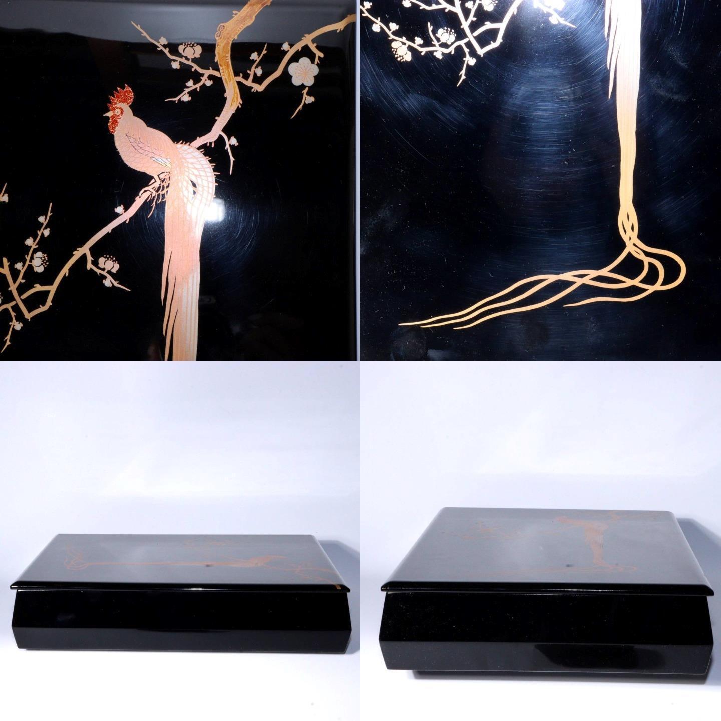 Japanese long tailed cock Zohiko wooden Gold Makie box Tebunko keeping letters