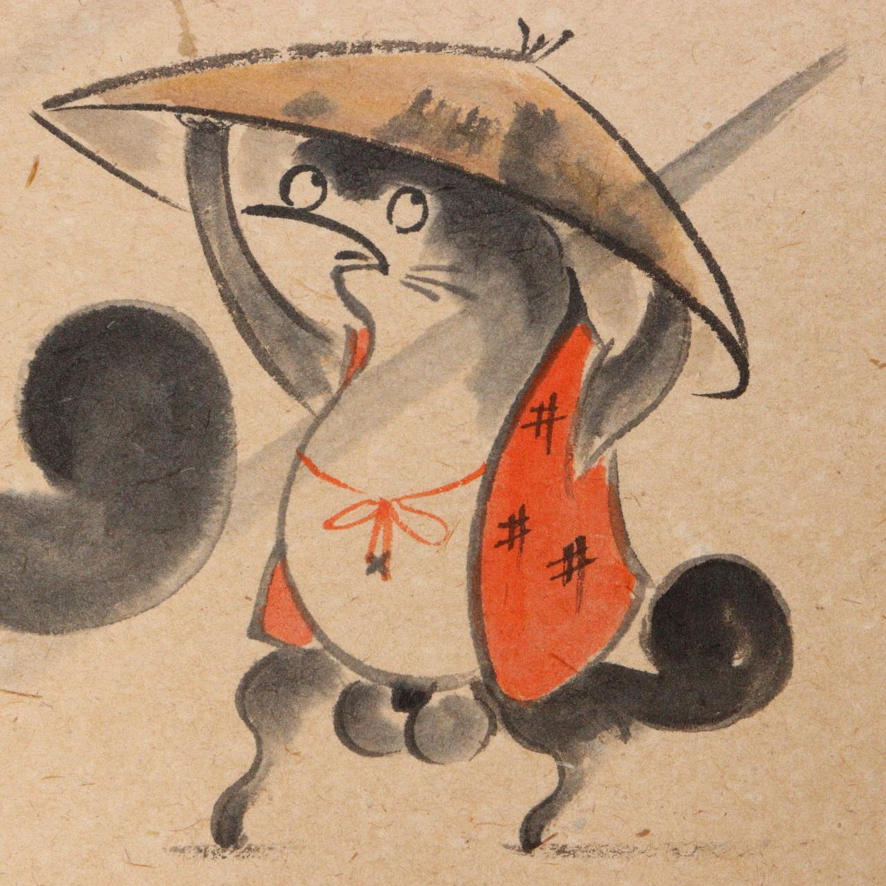 Japanese Kakejiku hanging scroll Tanuki Raccoon Dogs Shouyo Hamada Emakimono