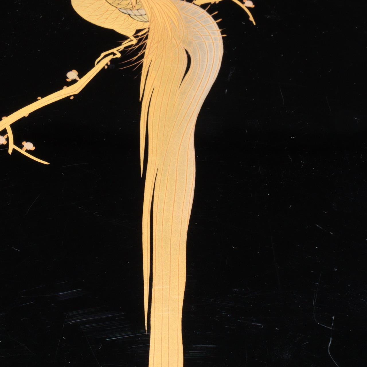Japanese long tailed cock Zohiko wooden Gold Makie letters box Tebunko WBX274