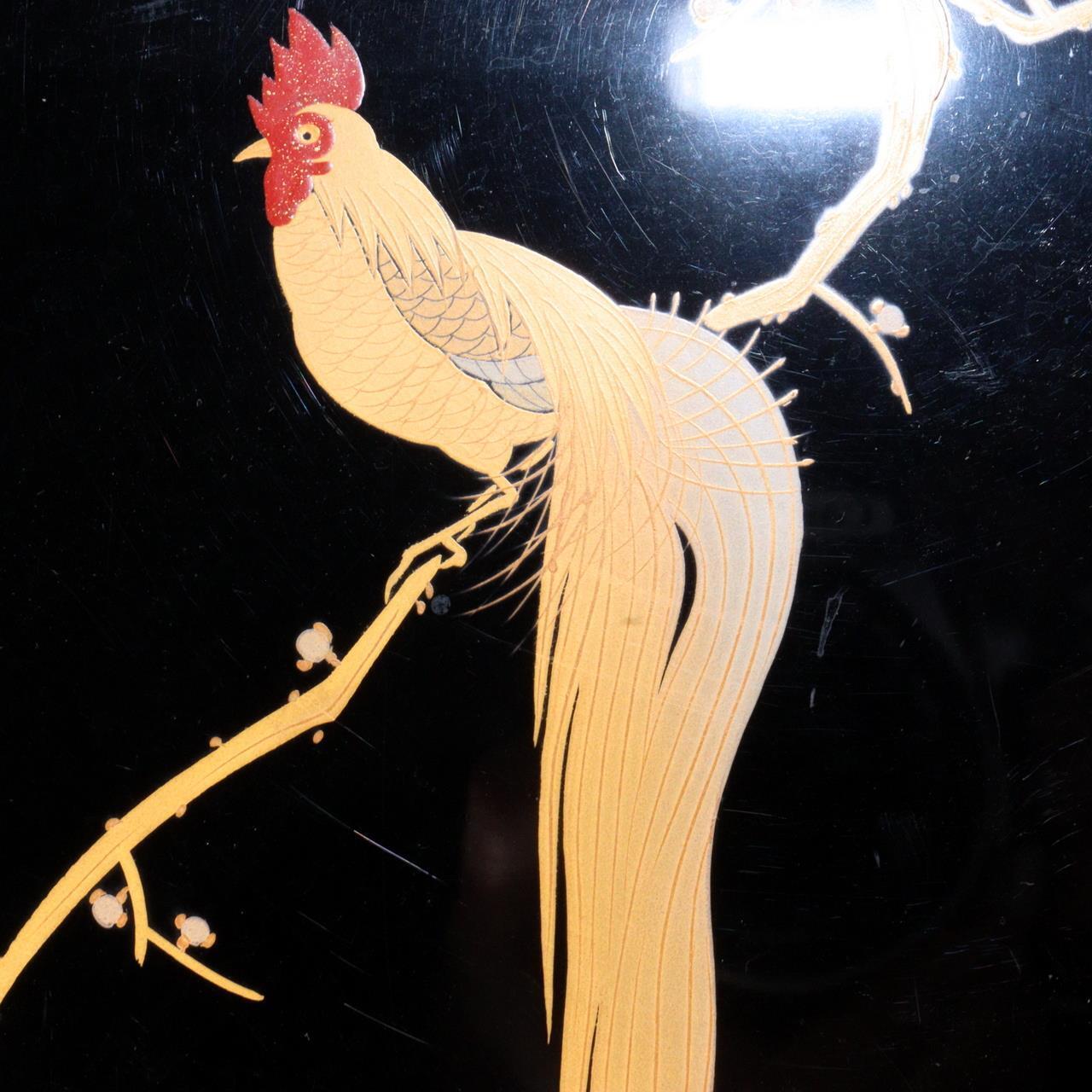Japanese long tailed cock Zohiko wooden Gold Makie letters box Tebunko WBX274