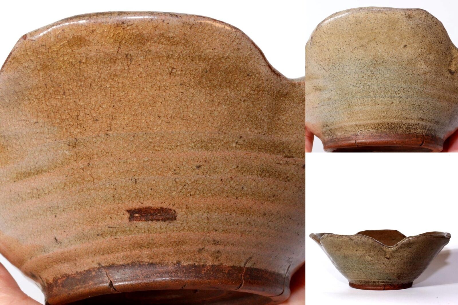 Japanese Antique Takatori ware Basin Flower-Shaped Bolw Tea Chawan pottery