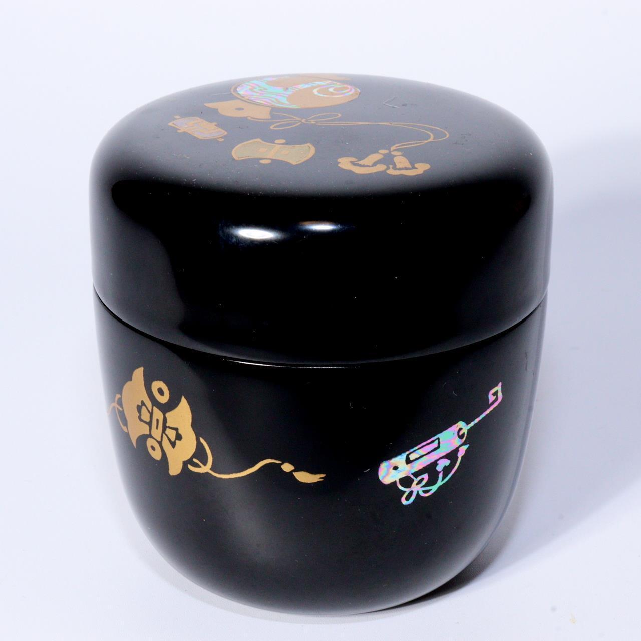 Natsume Toyama Shosai Japanese Wooden Black Lacquer Tea container sado WO371
