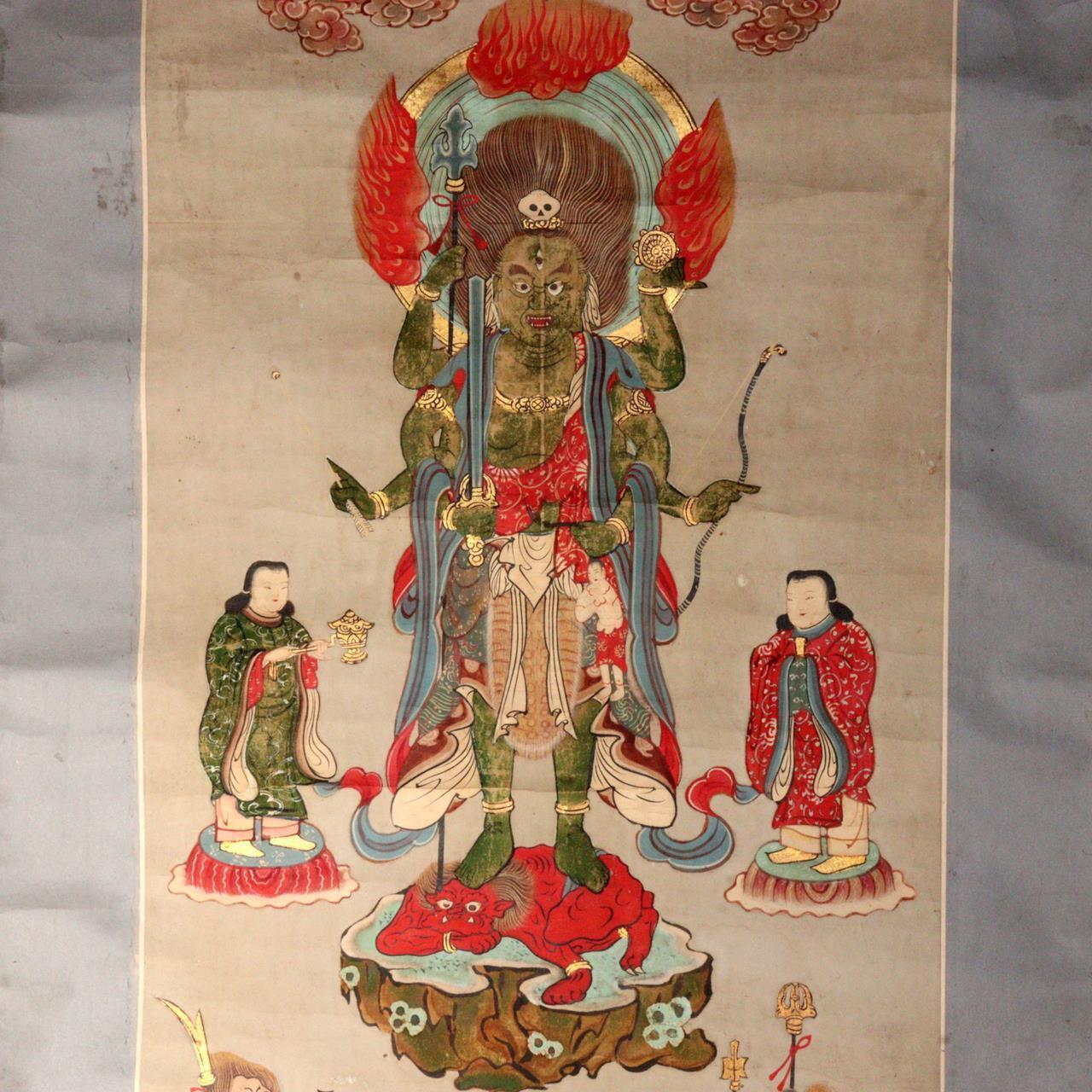 Japanese Kakejiku hanging scroll Buddhist Art Emakimono of Shōmen Kongō ASO358