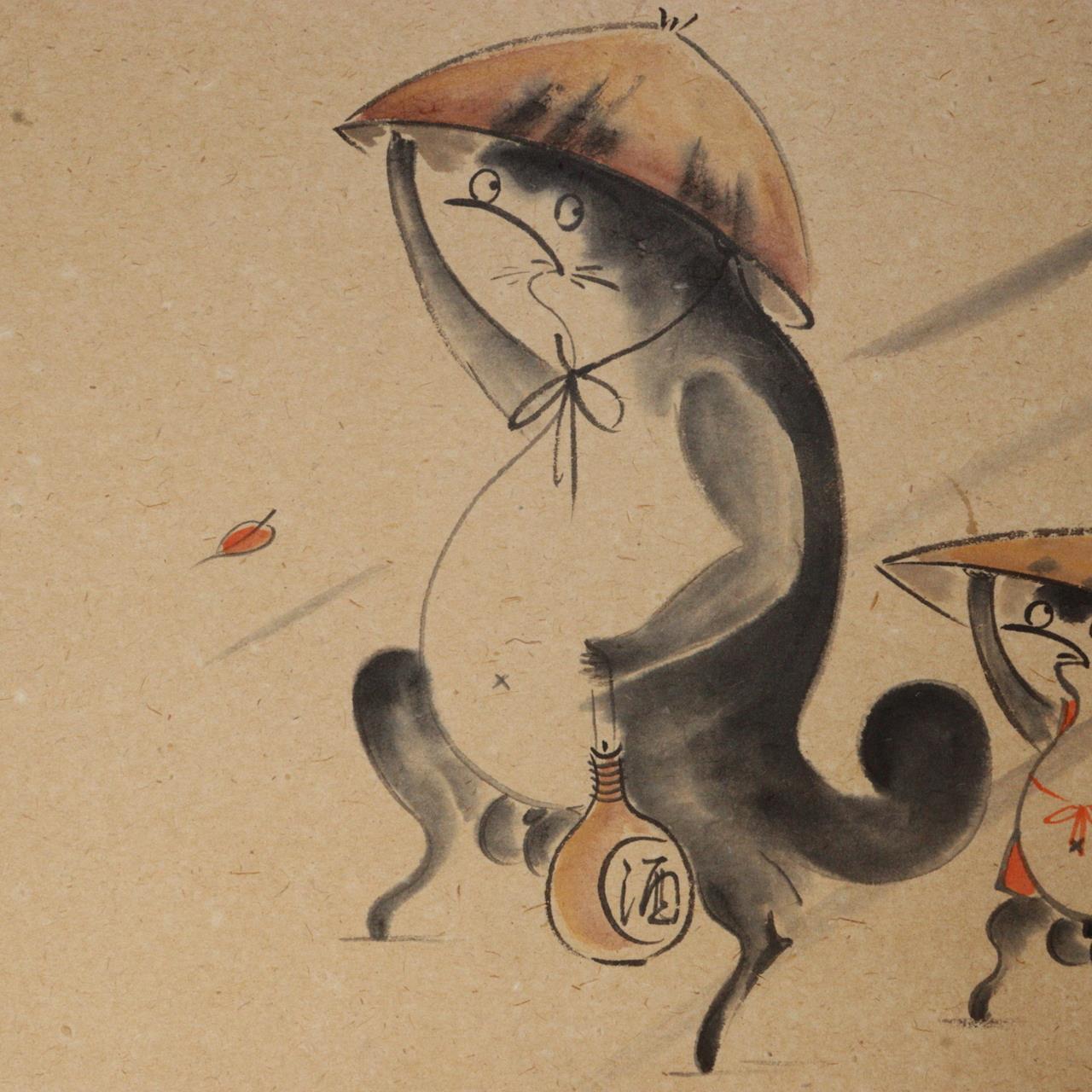Japanese Kakejiku hanging scroll Tanuki Raccoon Dogs Shouyo Hamada Emakimono
