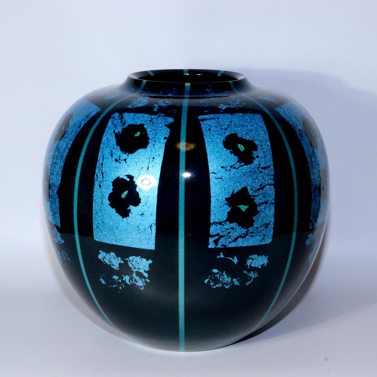 Silver leaf application vase porcelain flower Jar Toshio Furukawa Japanese PV239