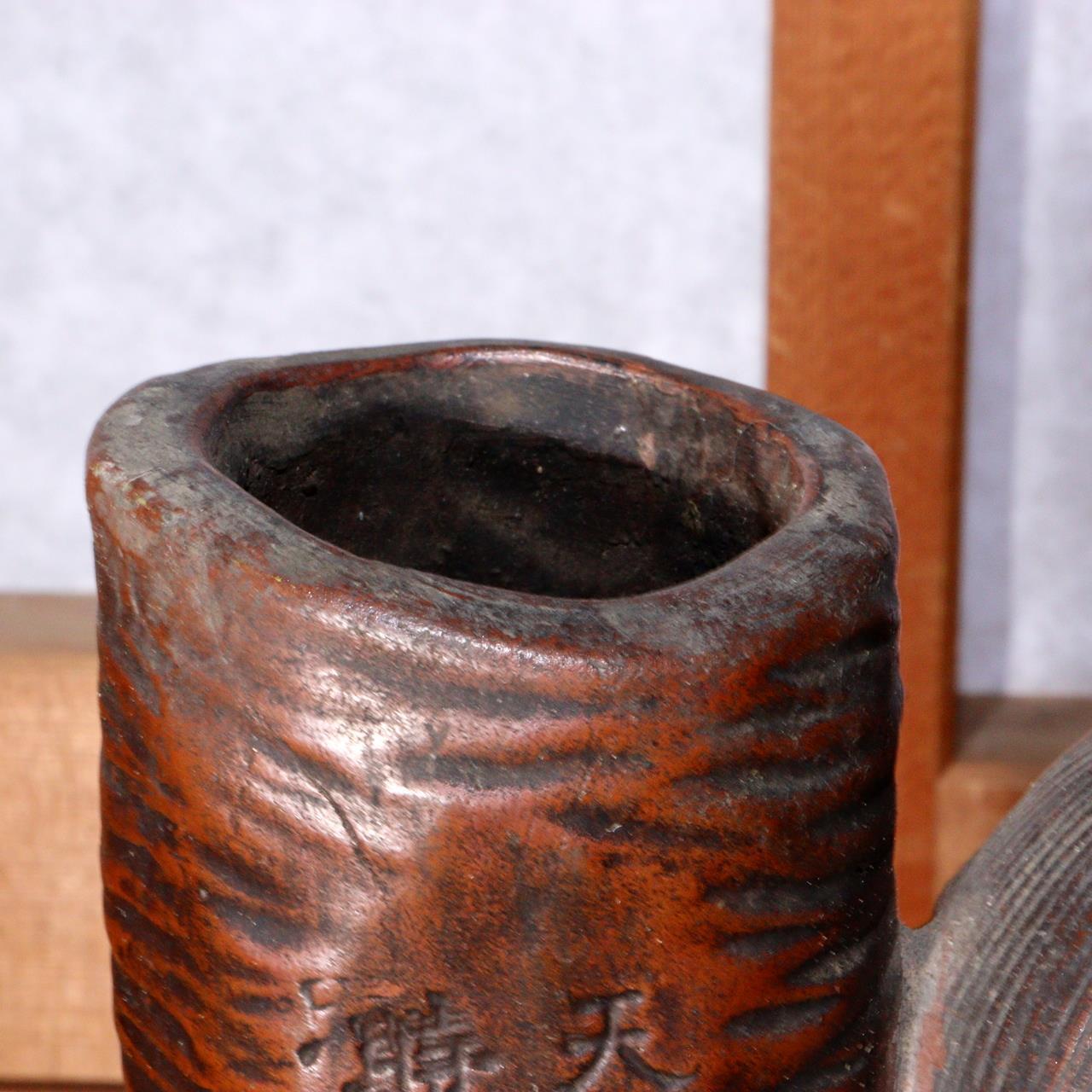 Japanese Bizen ware pottery ceramic Statue vase ornament signed w / box BW74