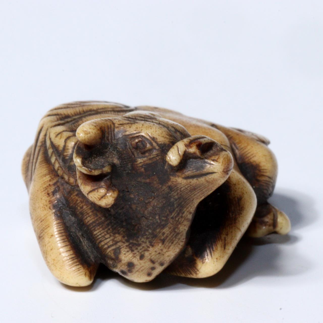Japanese Antique Kazuno Netsuke Cow cattle Edo period NW263
