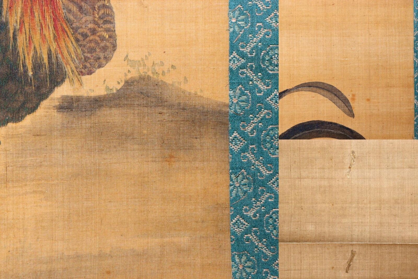 Japanese Kakejiku hanging scroll Couple Chicken Emakimono w / box ASO343