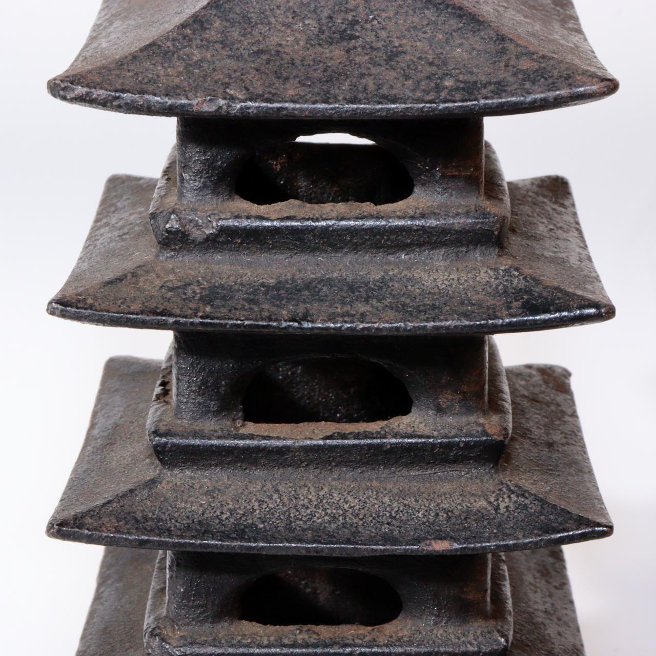 Japanese Iron Five storied pagoda ornament Temple Buddhism BOS848