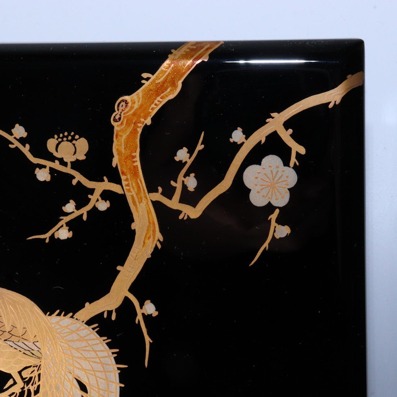 Japanese long tailed cock Zohiko wooden Gold Makie box Tebunko keeping letters