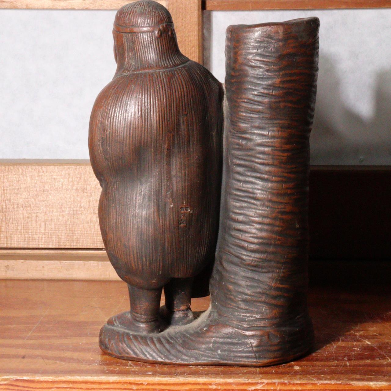 Japanese Bizen ware pottery ceramic Statue vase ornament signed w / box BW74