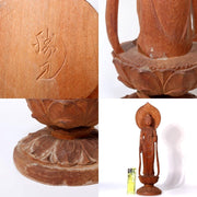 Japanese Antique wooden Kannon Bodhisattva buddha statue signed WB181
