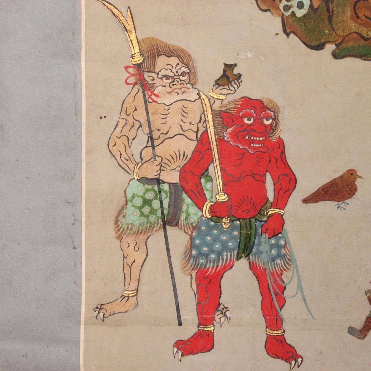 Japanese Kakejiku hanging scroll Buddhist Art Emakimono of Shōmen Kongō ASO358