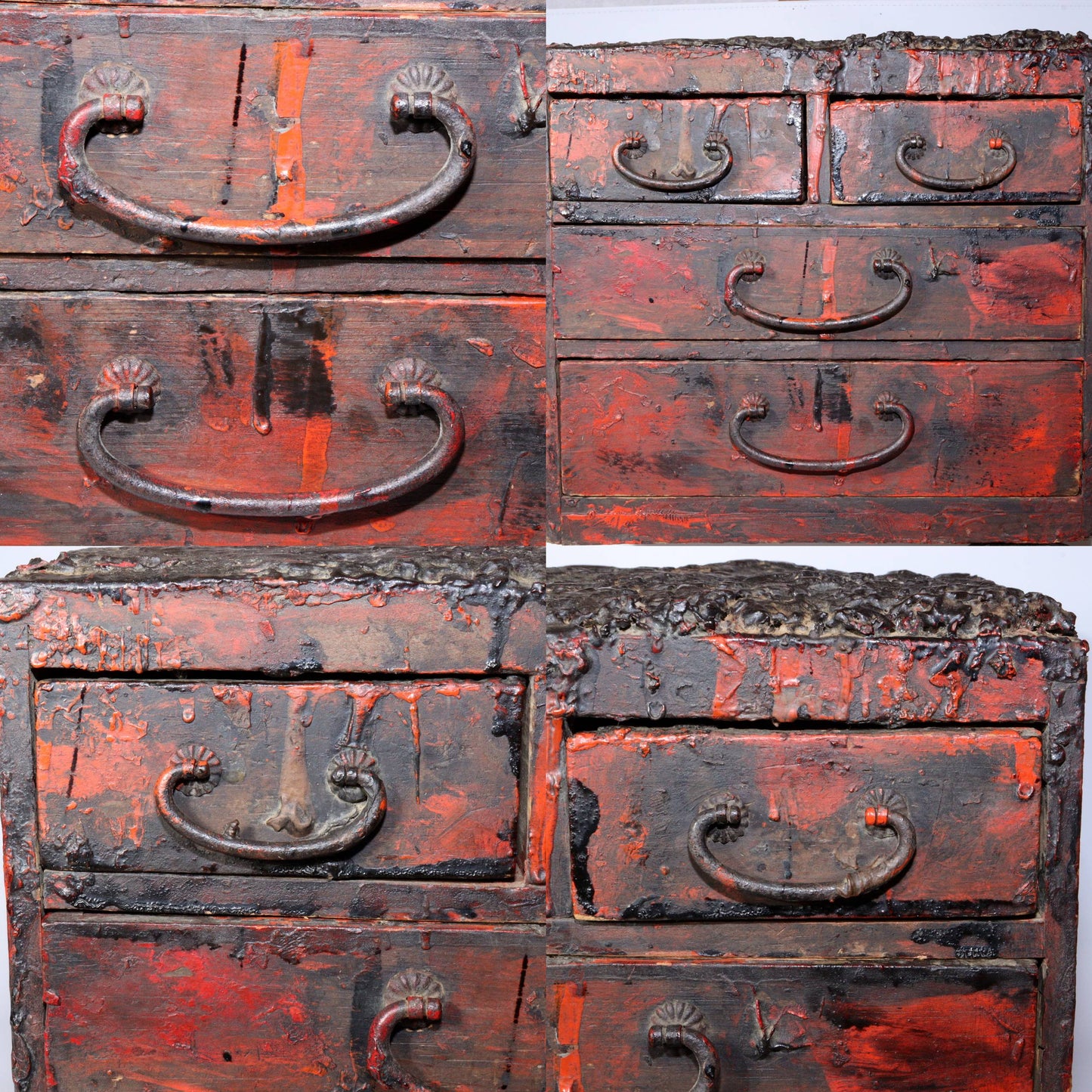 Antique Japanese Aizu Lacquerware Craftsman's Workbench Drawer Chest Tansu Art