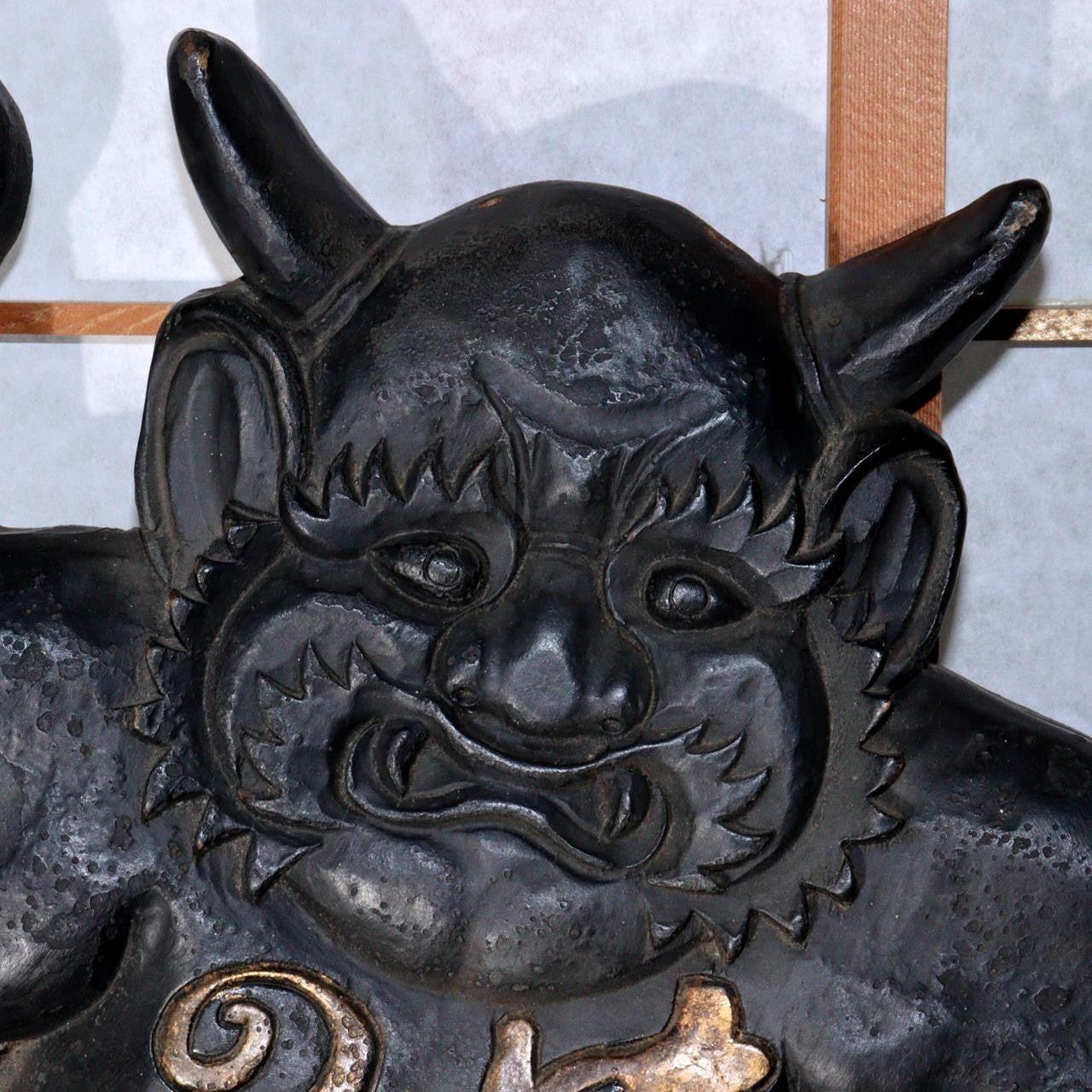 Japanese Antique medicine Signboard wooden Oni demon Collectible Kanban WO401