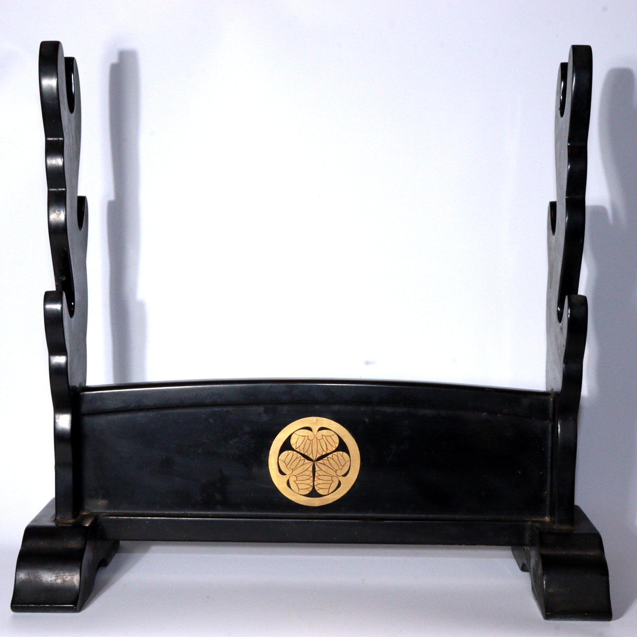 Japanese wooden Sword Rack Stand Tokugawa family crest Mitsuba-Aoi SWR349