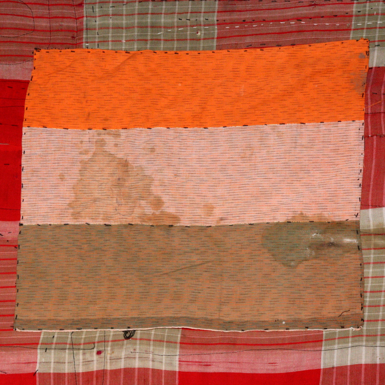 Antique Japanese Boro Two-Tone Design Patchwork Furoshiki Hand-Stitched Textile