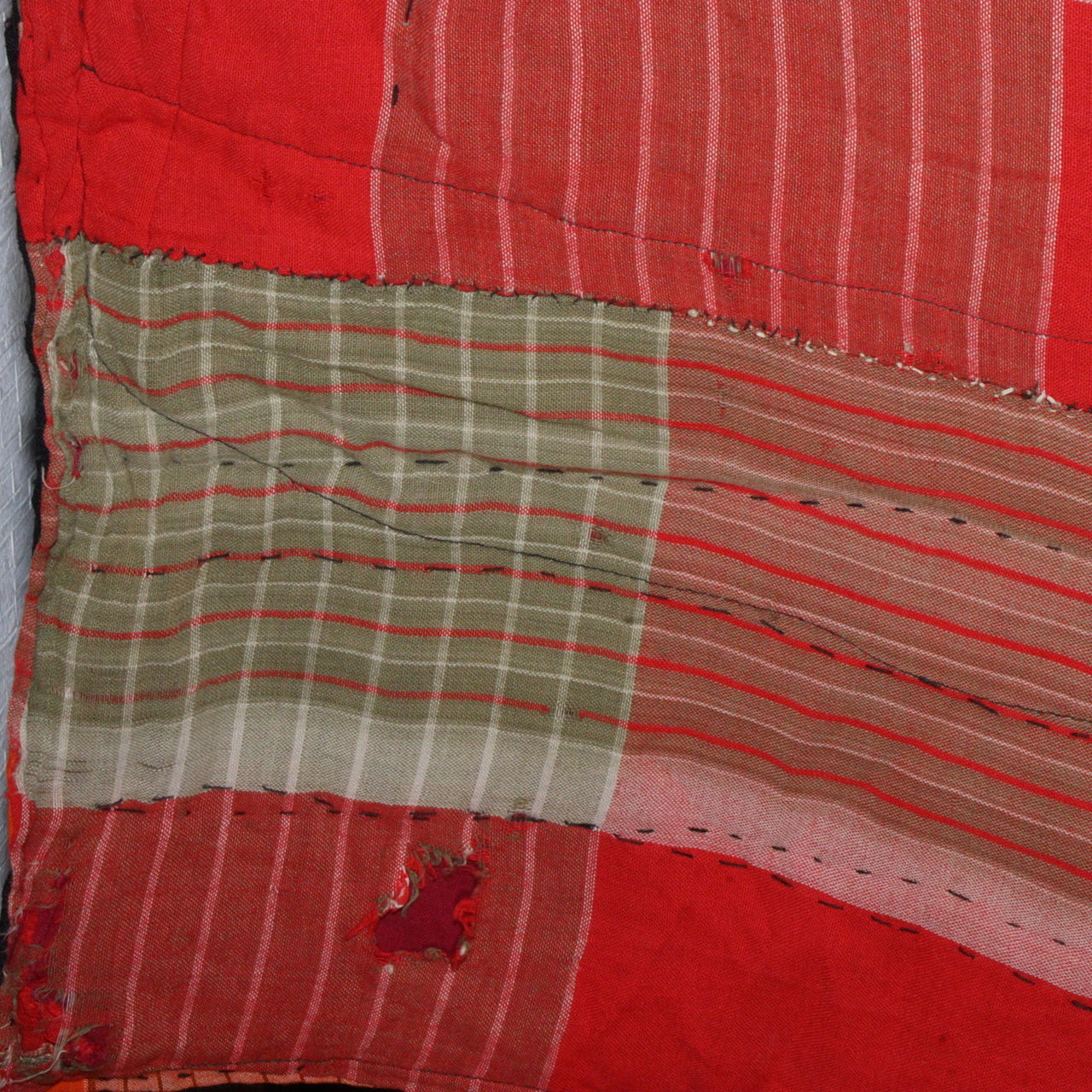Antique Japanese Boro Two-Tone Design Patchwork Furoshiki Hand-Stitched Textile