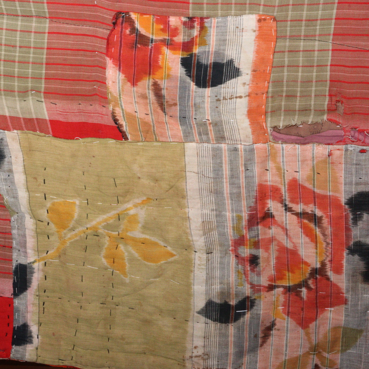 Antique Japanese Boro Two-Tone Design Patchwork Furoshiki Hand-Stitched Textile