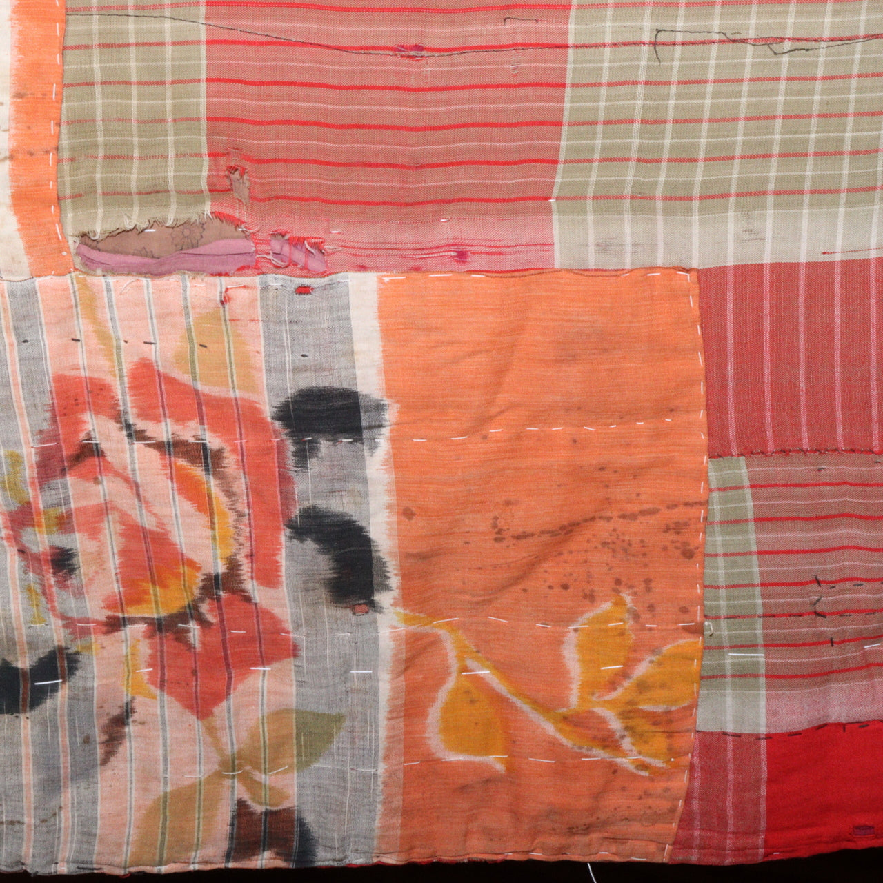 Antique Japanese Boro Two-Tone Design Patchwork Furoshiki Hand-Stitched Textile