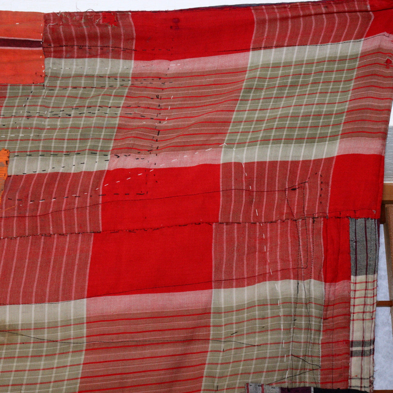 Antique Japanese Boro Two-Tone Design Patchwork Furoshiki Hand-Stitched Textile