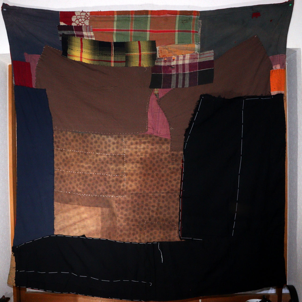 Antique Japanese Boro Two-Tone Design Patchwork Furoshiki Hand-Stitched Textile